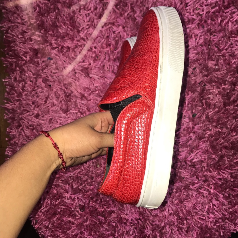 Red croc slip ons